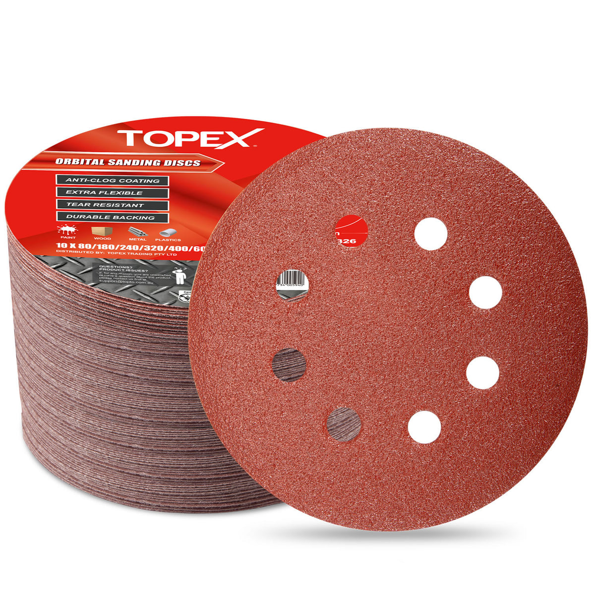 TOPEX 125mm Orbital Sanding Discs Oxide Sandpaper Sanding Paper Pads A ...