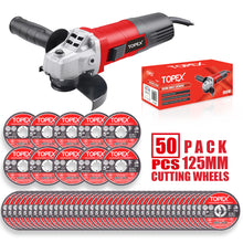 Load image into Gallery viewer, TOPEX Heavy Duty 900W 125mm 5&quot; Angle Grinder w/ 50PCs 5&quot; Cutting Discs