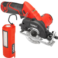 Load image into Gallery viewer, TOPEX 12V Cordless Circular Saw Lithium-Ion LED Torch w/ Battery &amp; Charger