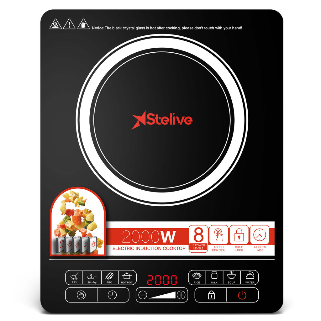 Stelive 2000W Electric Induction Cooktop Portable Kitchen Cooker 8 Power Levels Electric Burner Induction Cooker with Sensor Touch (Black)