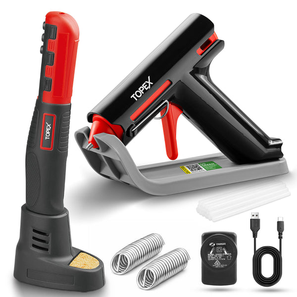 TOPEX 4V Combo Kit Lithium-Ion Hot Melt Glue Gun Soldering Iron Set w/ Charger