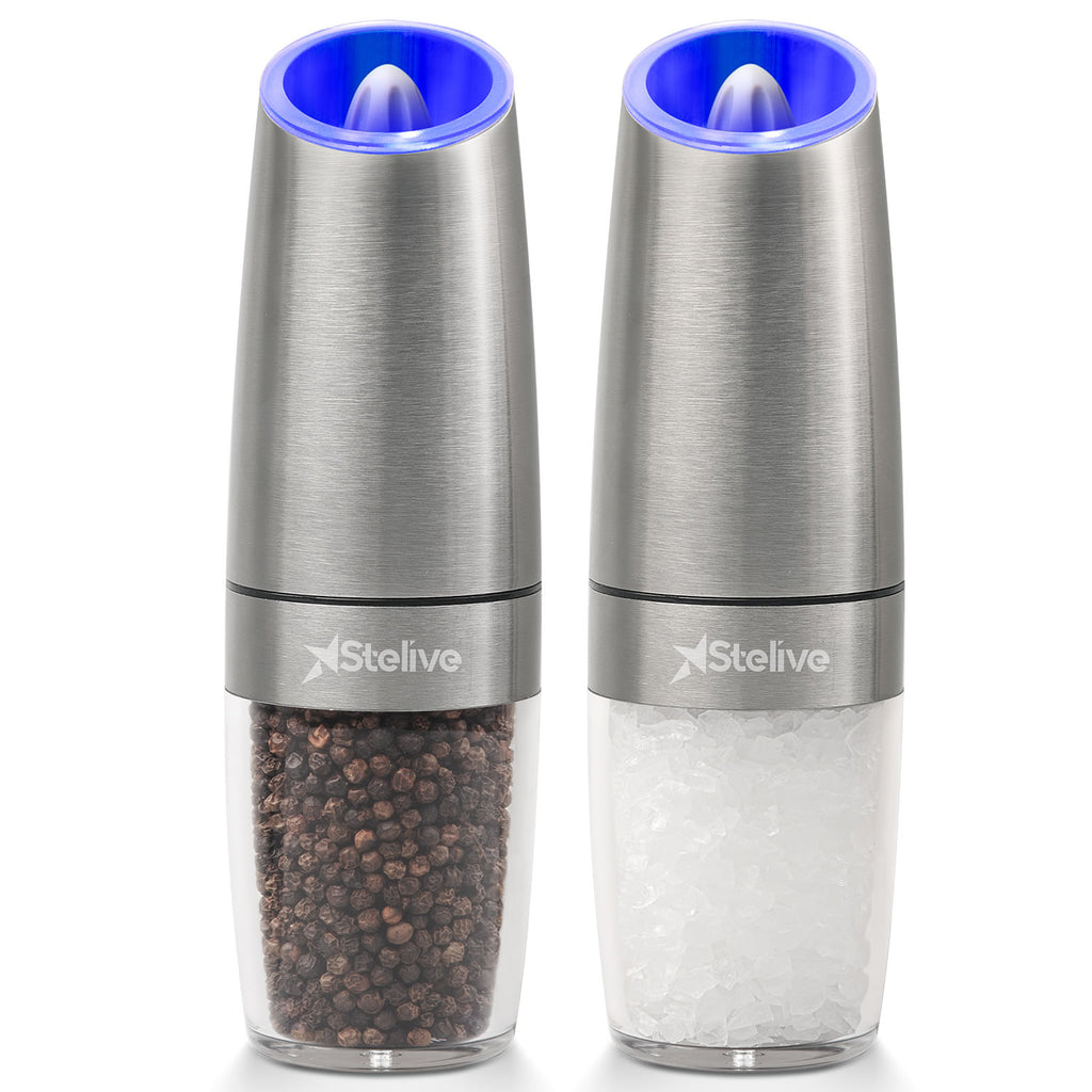 Stelive 2-Piece Auto Salt and Pepper Grinder Set, Auto Salt and Pepper Mills Set, Electric Salt and Pepper Shakers, with Adjustable Coarseness for Seasoning