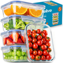 Load image into Gallery viewer, Stelive 5 Pack Glass Storage Food Containers, Glass Meal Prep Containers, Airtight Lunch Bento Boxes with Snap Locking Leakproof Lids, Reusable for Microwave