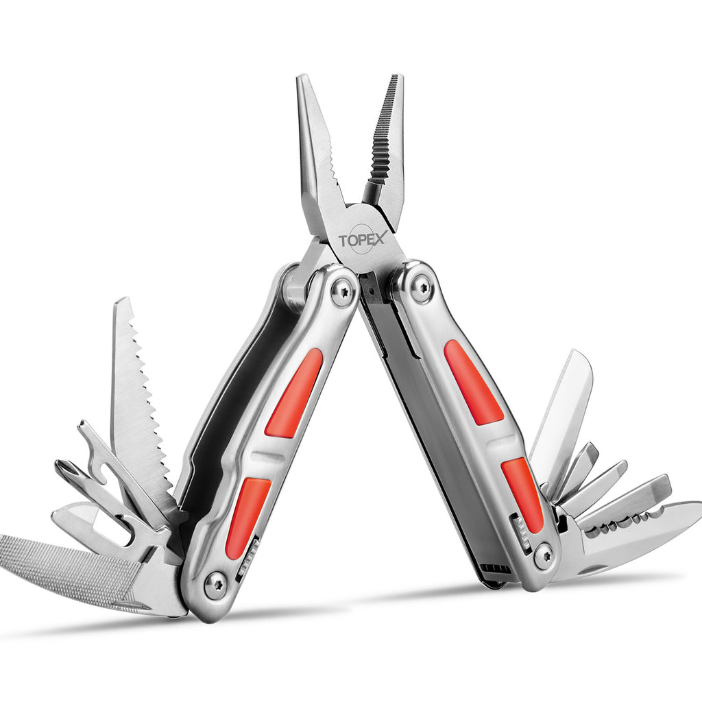 TOPEX 16-In-1 Multitool Plier, Multi Tool Pliers, Stainless Steel Plier with Safety Locking, Cutters, Knife, Screwdrivers, Wood Saw, Can Bottle Opener