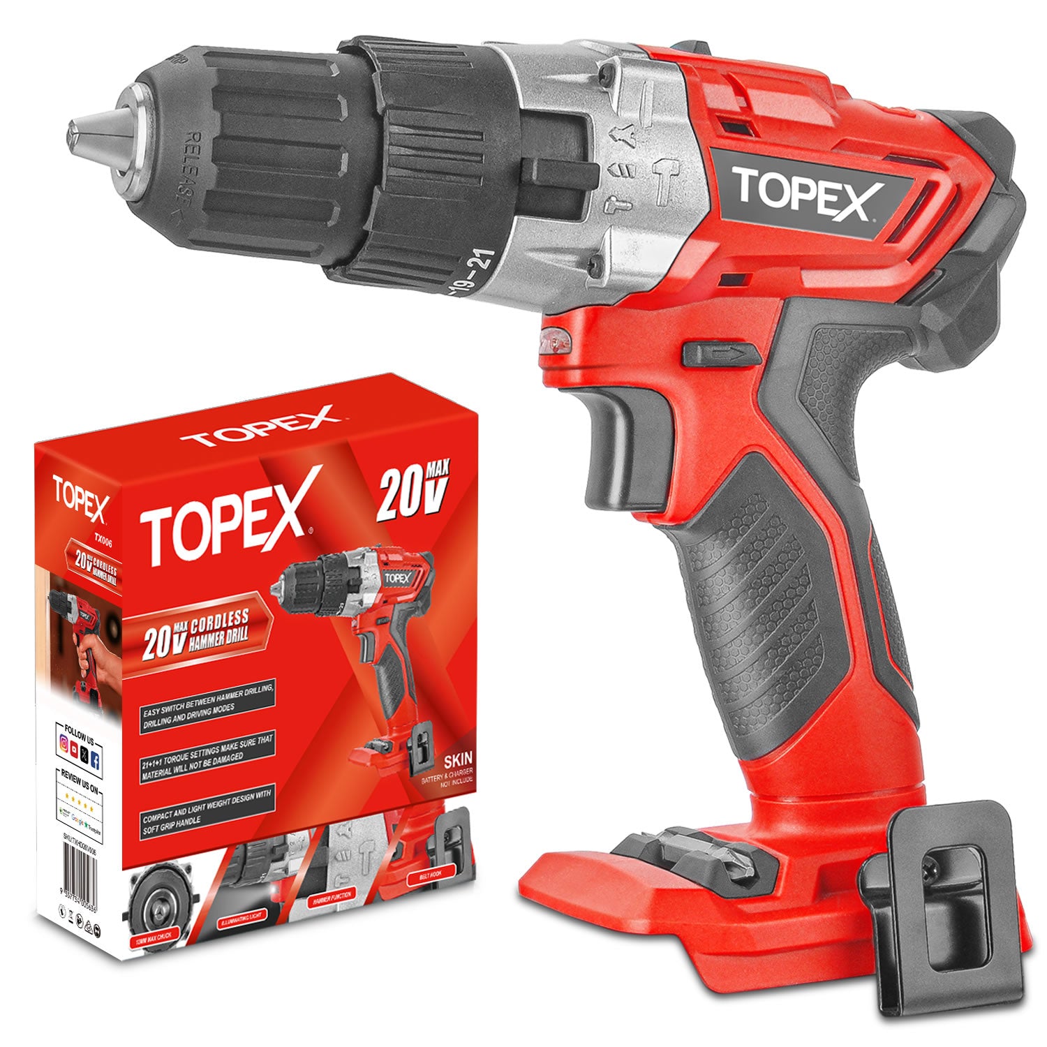 TOPEX Cordless Drill Driver Impact Hammer drill (Skin) – topto
