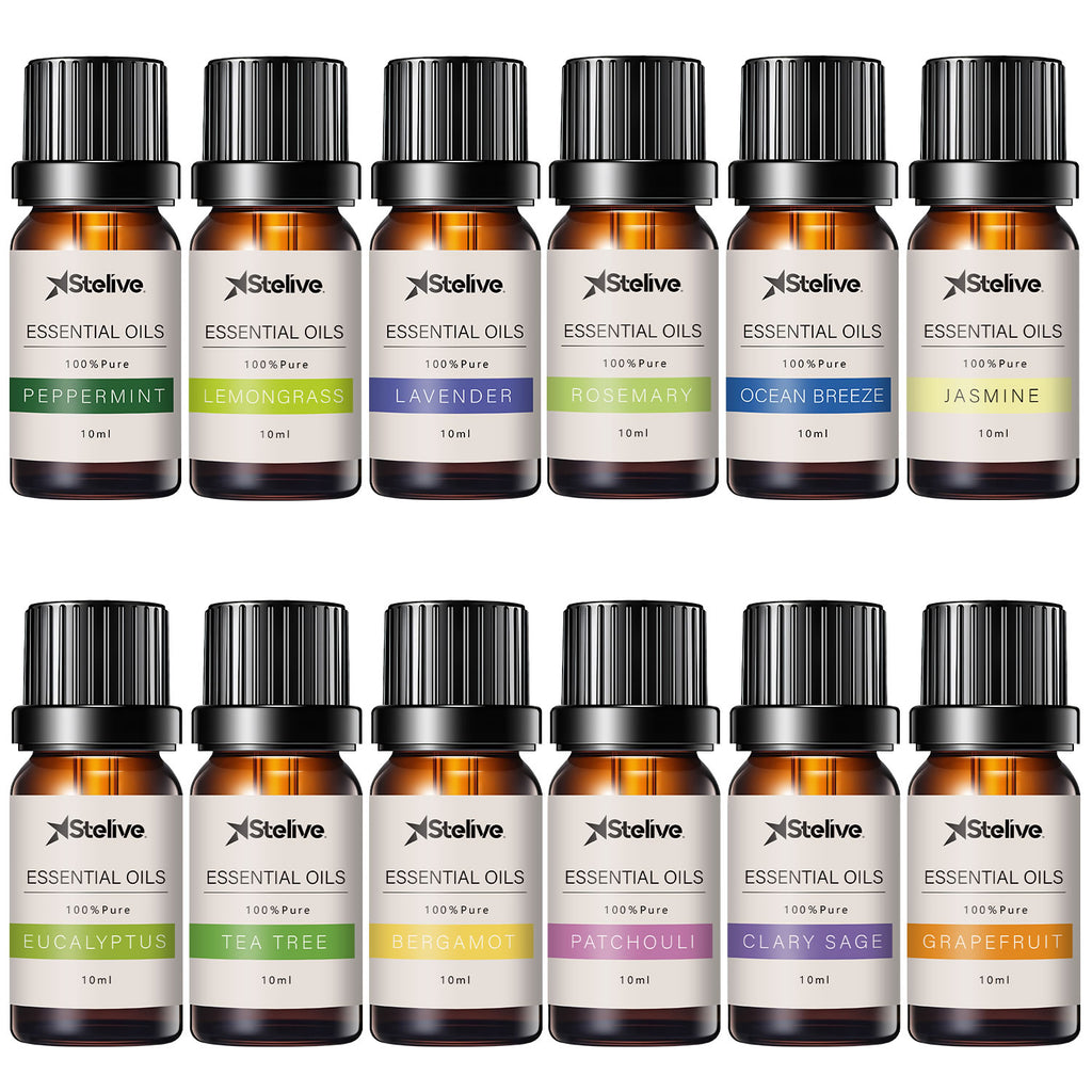 Stelive 12 Pack Essential Oils Set, 100 Percent Pure Essential Oils, 10ml Essential Oils for Diffuser, Aroma Oils Set (Peppermint, Lemongrass, Lavender...)