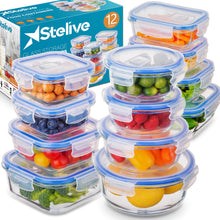 Load image into Gallery viewer, Stelive 12 PCS Glass Food Storage Containers with Lids Airtight Food Containers Leakproof Lunch box BPA Free Glass Container for Microwave, Freezer, Dishwasher Storage &amp; Organisation, 310-1040ml