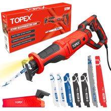 Load image into Gallery viewer, TOPEX 920W Reciprocating Saw w/ 34 Pcs Blades  Quickly Cut Depth in Wood and Metal Cutting