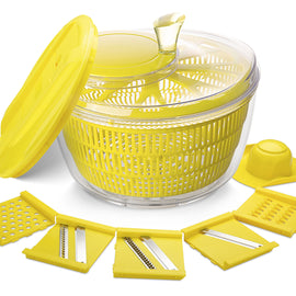 Stelive 2-IN-1 Salad Spinner Salad Spinner Vegetable Chopper Slicer Food Choppers Vegetable Slicer Fruit Cutter Food Dicer with Container Hand Guard (Yellow)