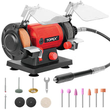 Load image into Gallery viewer, TOPEX 120W Bench Grinder w/ 2 Grinding Wheels&amp; Adjustable Tool Rests&amp; Eye-Protecting Shields&amp; Static Wheel Guards