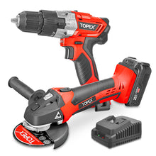 Load image into Gallery viewer, TOPEX 20V Cordless Power Tool Kit Cordless Drill Angle Grinder w/ 4.0Ah Battery &amp; Fast Charger