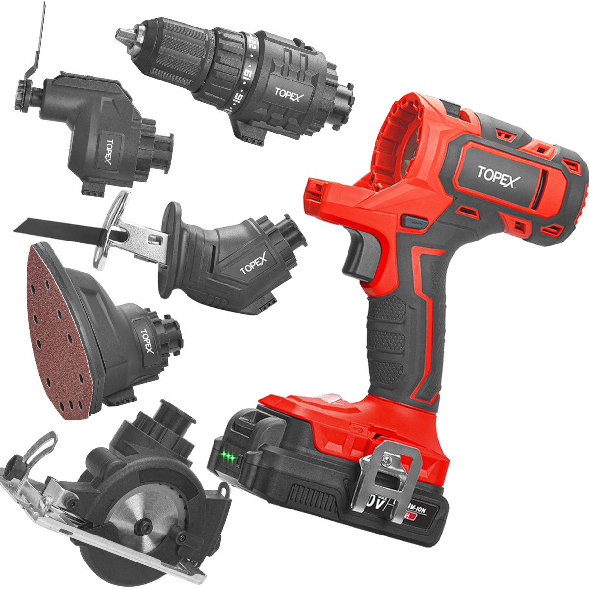 TOPEX 20V 5 IN1 Power Tool Combo Kit Cordless Drill Driver Sander Elec ...