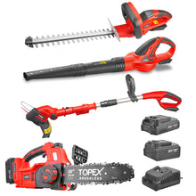 Load image into Gallery viewer, TOPEX 20V Cordless Power Tool Kit Chainsaw Hedge Trimmer Leaf Blower Grass Trimmer