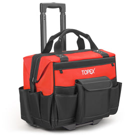 TOPEX 19 Inch Rolling Tool Bag, Tool bag with Wheels, 19 Functional Pockets Tool Organiser, Roomy Storage Tool Tote Bag with Adjustable Telescoping Handle