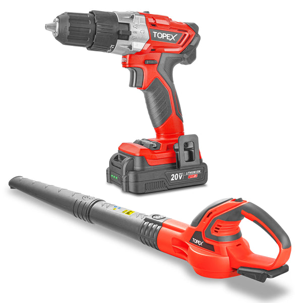 TOPEX 20V Cordless Drill Leaf Blower Power Tool Combo Kit w/ Battery