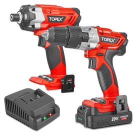 TOPEX 20V Cordless Combo Kit Hammer Drill & Impact Driver w/ Fast Charger