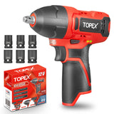 TOPEX 12V Cordless Impact Wrench with 3/8-Inch Chuck, Torque Max 120 N.m, 6 Sockets Skin Only without Battery