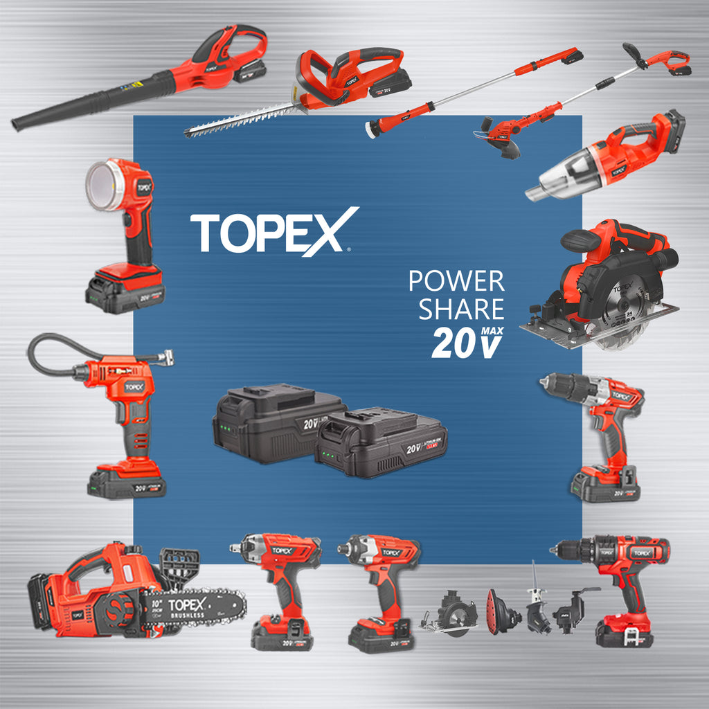 TOPEX 2 in 1 20V Cordless Impact Wrench Driver 1/2" w/ Sockets Battery & Charger