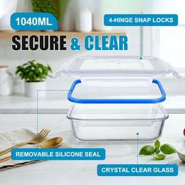 Stelive 5 Pack Glass Storage Food Containers, Glass Meal Prep Containers, Airtight Lunch Bento Boxes with Snap Locking Leakproof Lids, Reusable for Microwave