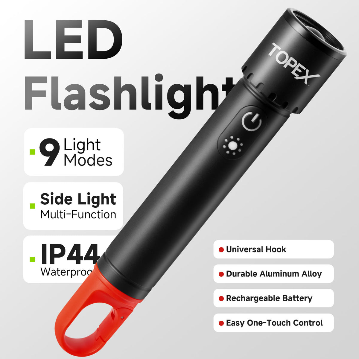 TOPEX LED Torch Rechargeable, 800 Lumens, 600M Super Bright Adjustable ...