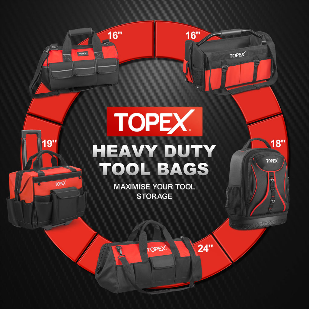 TOPEX 16-inch Tool Bag Multi-pocket Tool Organizer with Adjustable Shoulder Strap