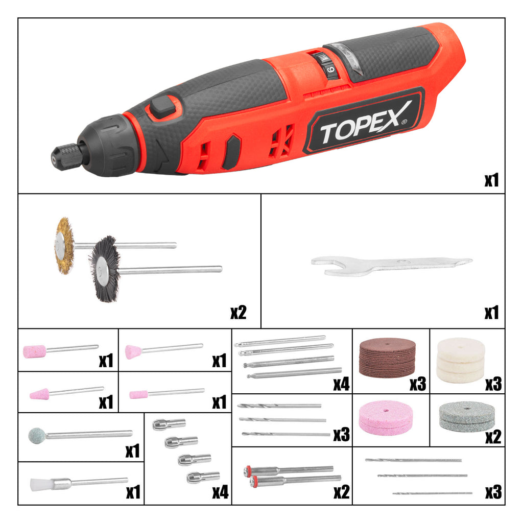TOPEX 12V Cordless Rotary Tool Speed 5000-25000rpm Carving tool Set Grinding tool Kit - Skin Only