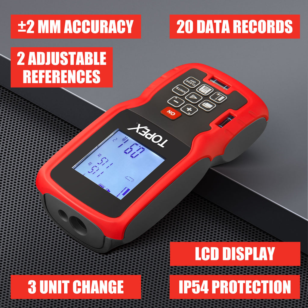 TOPEX Laser Distance Meter Laser Measurement Tool Laser Measure Digital Laser Measurer Measure Distance Area and Volume Battery Included