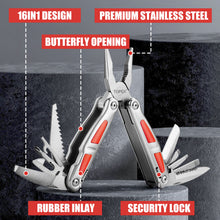 Load image into Gallery viewer, TOPEX 16-In-1 Multitool Plier, Multi Tool Pliers, Stainless Steel Plier with Safety Locking, Cutters, Knife, Screwdrivers, Wood Saw, Can Bottle Opener