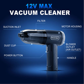 MasterSpec  12V MAX Cordless Vacuum Cleaner, 2-in-1 Vacuum & Blower, 18000Pa Suction, 2-Speed Lightweight Handheld Vacuum for Car Home Office