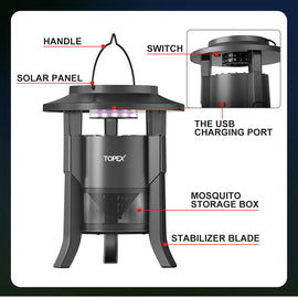TOPEX 5W  Solar Garden Mosquito Killer Lamp, 2-in-1 Rechargeable Bug Zapper with UV Light, Removable Tray, Night Light for Indoor & Outdoor Use
