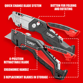 TOPEX Deluxe Folding Utility Knife 2 Piece Lock Back Auto Load Total 58 Blades