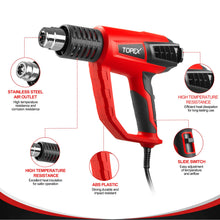 Load image into Gallery viewer, TOPEX Heat Gun Hot Air Heating Tool Kit Dual Speed w/ 5 Accessories Storage Case