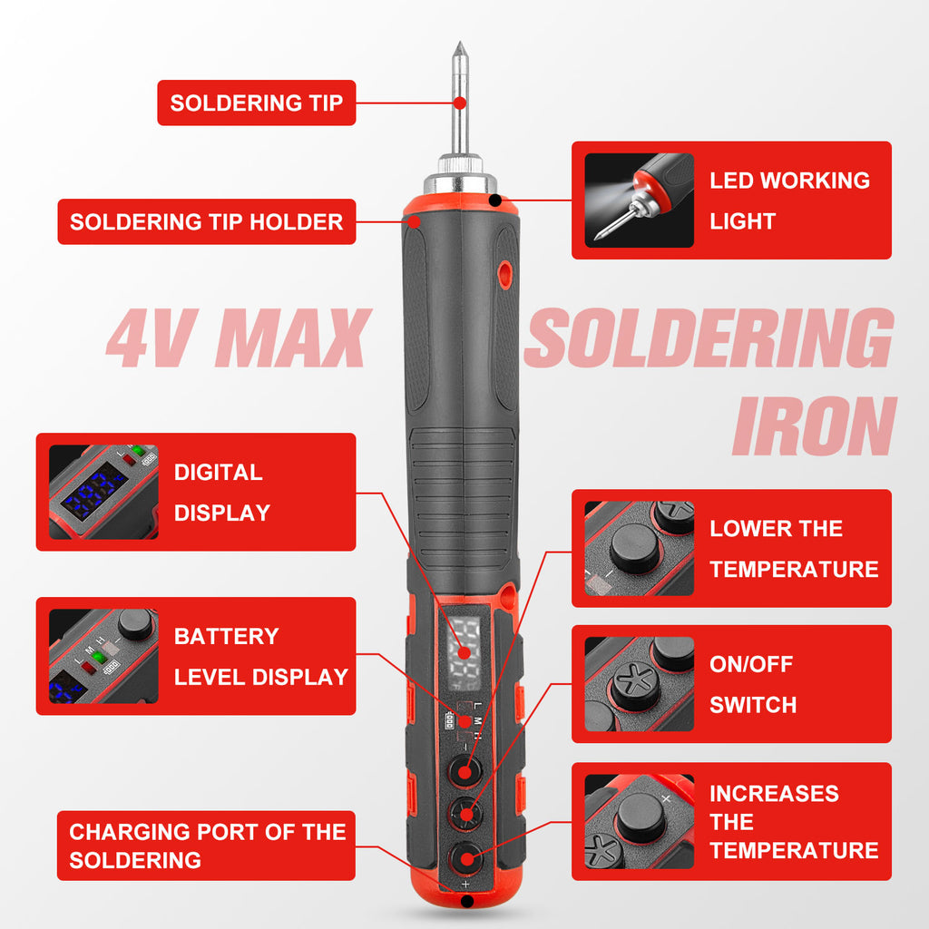 TOPEX 4V Max Cordless Soldering Iron and Charger, Cordless Soldering Iron Kit, 12 Sec Quick Heat Up