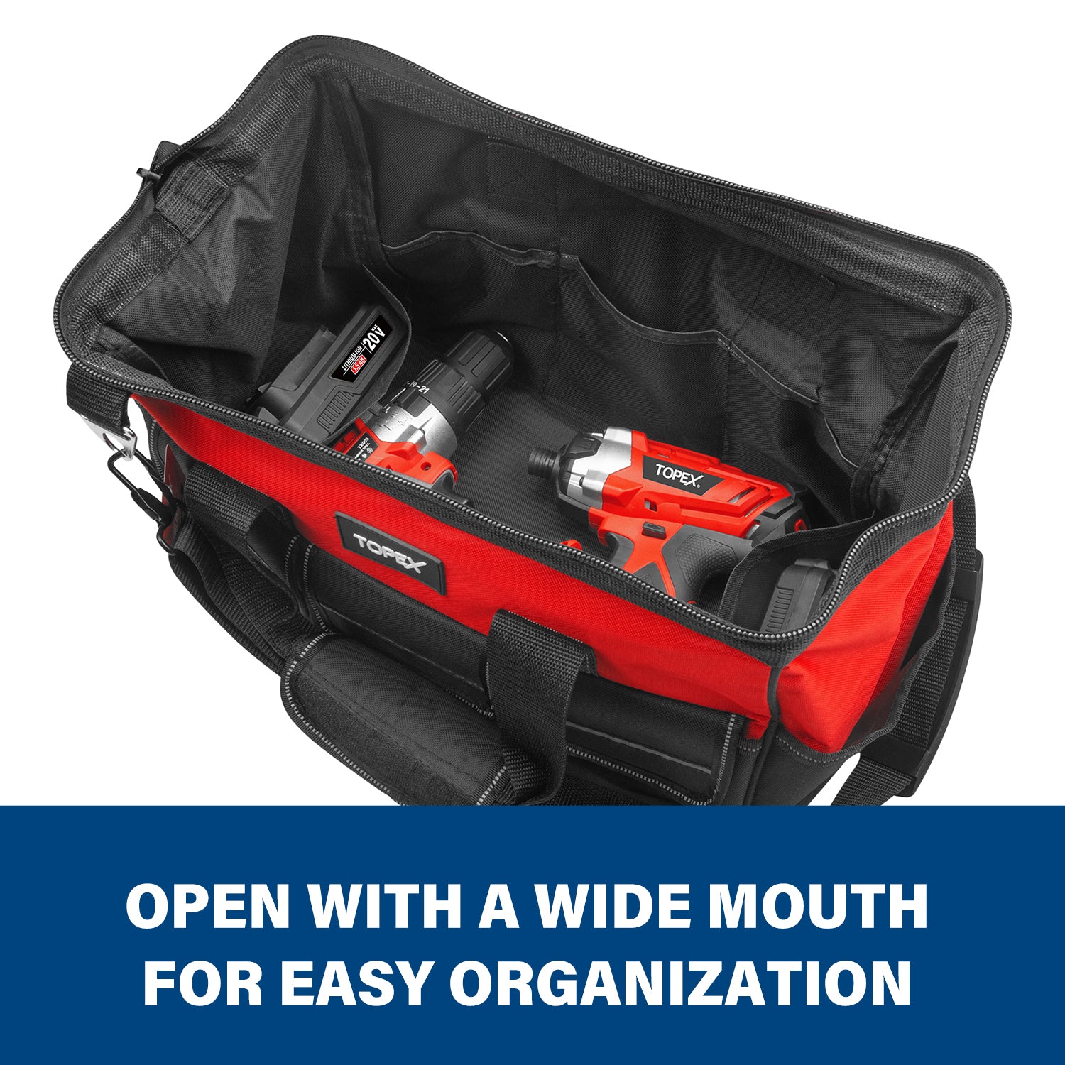 TOPEX 16 Inch Tool Bag, Multi-pocket Tool Organiser, High Bearing Wide – – TOPEX Trade Canada Ltd TOPEX 16 Inch Tool Bag, Multi-pocket Tool Organiser, High Bearing Wide – – TOPEX Trade Canada Ltd