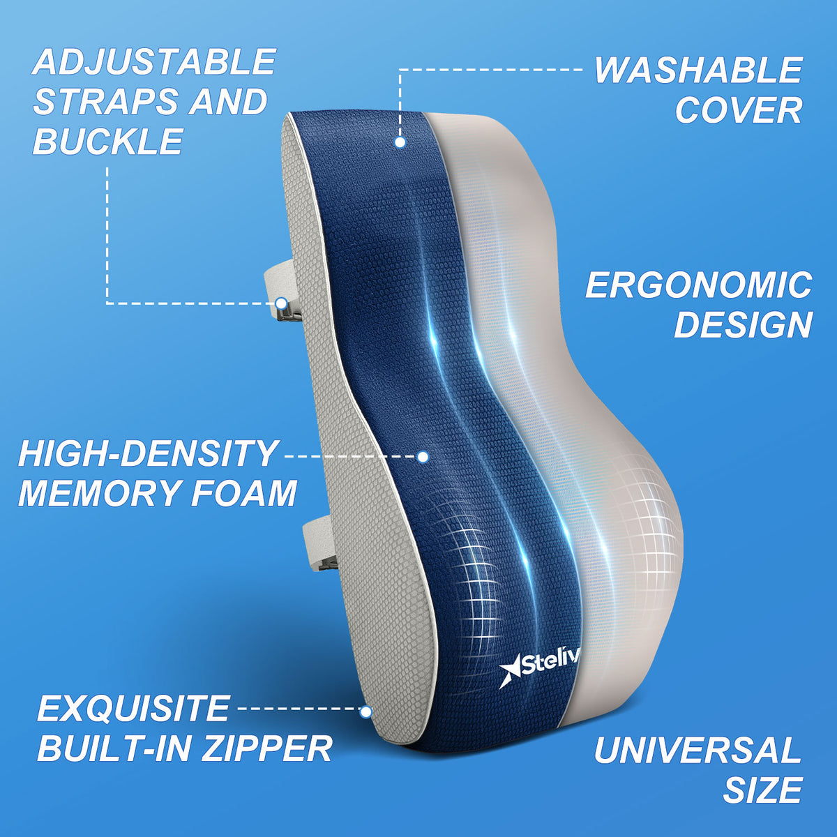 Stelive Ergonomic Back Cushion Lumbar Support Cushion Memory Foam Back ...