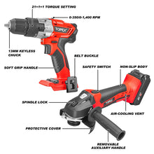 Load image into Gallery viewer, TOPEX 20V Cordless Power Tool Kit Cordless Drill Angle Grinder w/ 4.0Ah Battery &amp; Fast Charger