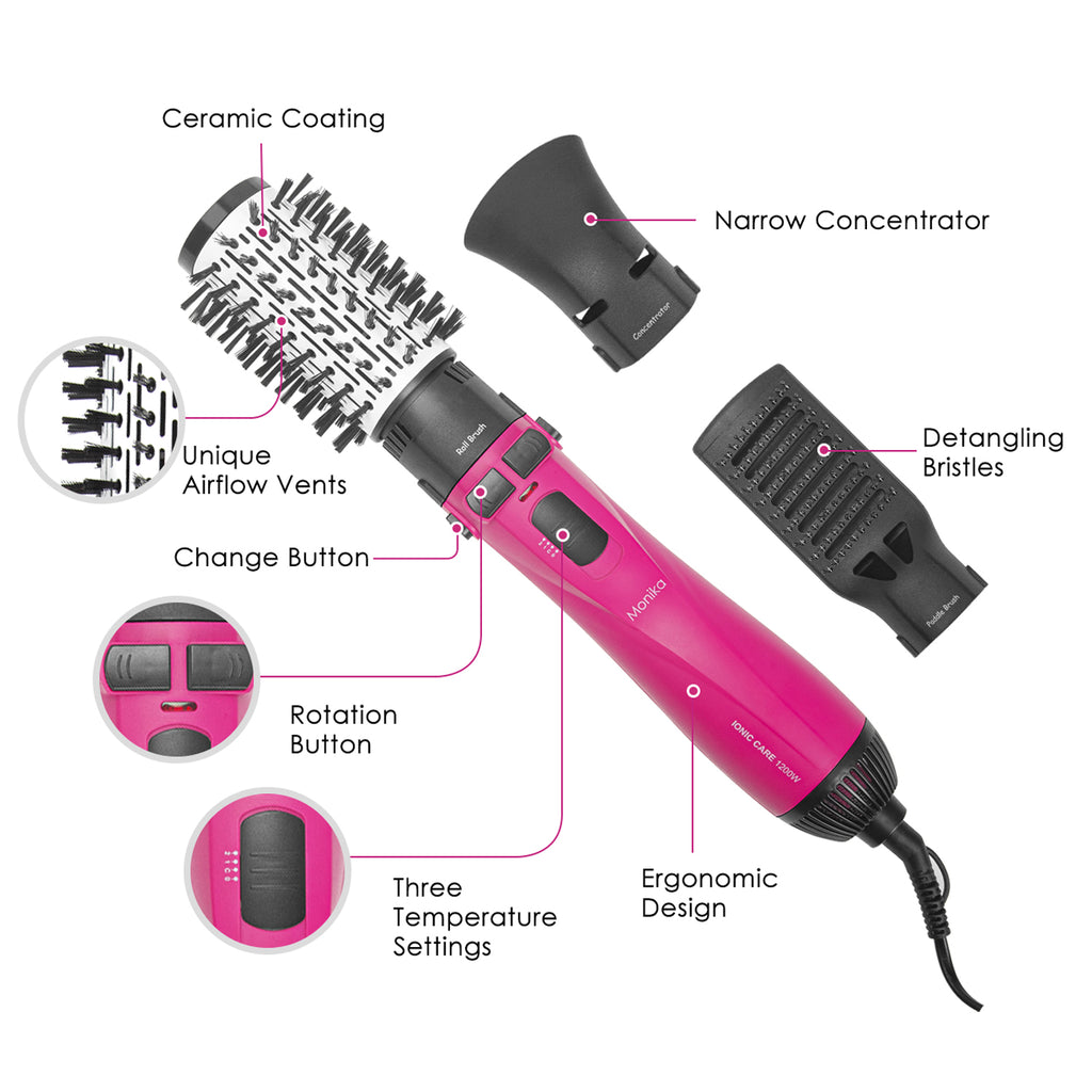 Monika 4 in 1 1200W Hair Styler Auto Curler Hot Air Brush w/ Ionic Care Tech Straightening Curling Blow Drying