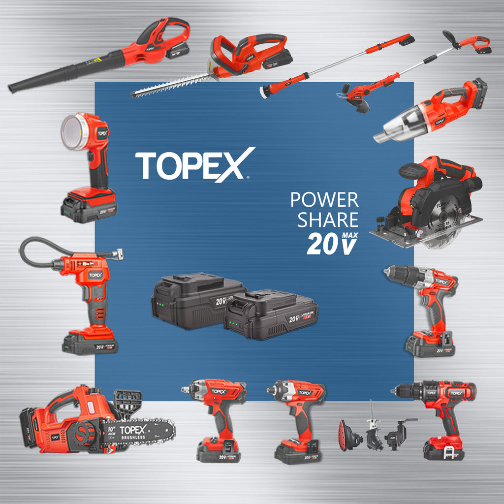 TOPEX 20V Cordless Combo Kit Impact Wrench Driver 7-piece Socket Adaptor 9-Piece Extension Bar Set 20V LED Light w/Tool Bag