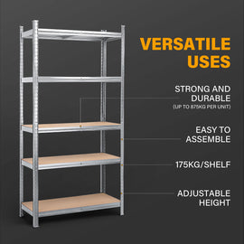 MasterSpec 2PCS 5-Tier Garage Shelving 1500x700x300mm Warehouse Rack Shelf Storage Rack Garage Shelves