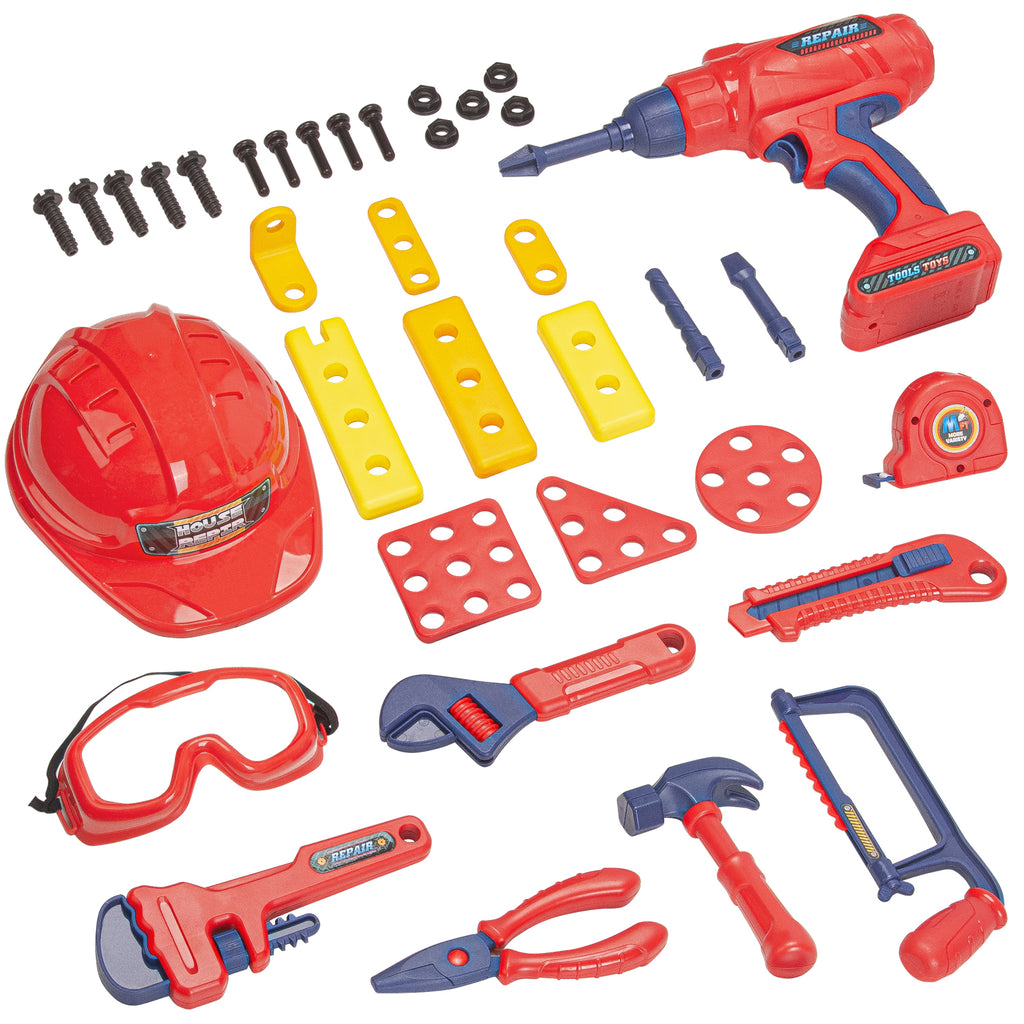 TOPEX 37-Piece Toy Tool Set - Cordless Drill, Saw, Pliers