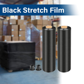 MasterSpec Black Plastic Stretch Wrap Film, 50cm x 400m Durable Packing Moving Packaging Heavy Duty Shrink Film 25U with Plastic Rotary Handle