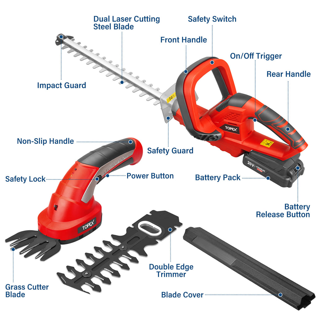 TOPEX 20V Hedge Trimmer & 4V 2in1 Grass Trimmer & Shear Combo Kit