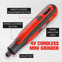 Load image into Gallery viewer, TOPEX 4V  MAX Cordless Mini Grinder, 3-Speed Electric Rotary Tool &amp; Engraving Pen with 31 Accessories