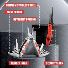 TOPEX 16-in-1 Multi-Function Tool & Knife Set Professional Stainless Steel Pocket Folding Knife