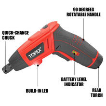 Load image into Gallery viewer, TOPEX 82 Piece Electric Screwdriver Set 6v Max Cordless Screwdriver Set CRV Screw Bits