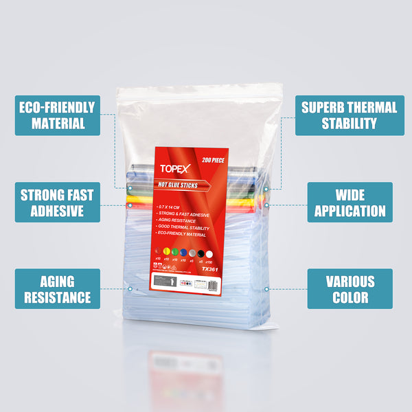 TOPEX 200pce Glue Stick Hot Melt Glue Stick Adhesive Craft Stick Glue ...