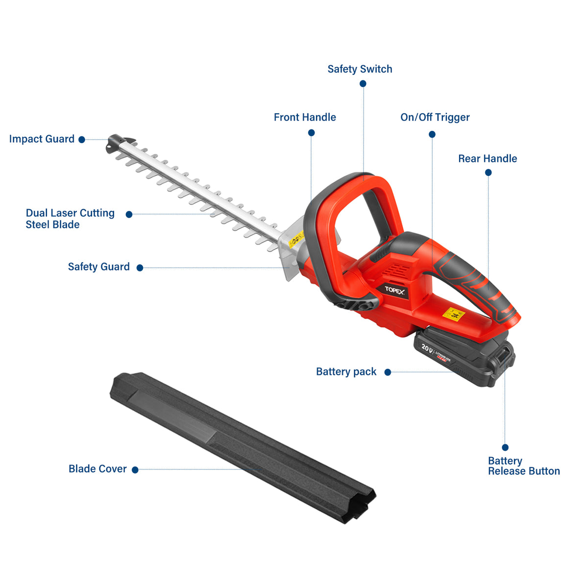TOPEX 20V Cordless Hedge Trimmer for Shrub, Cutting, Trimming, Pruning ...