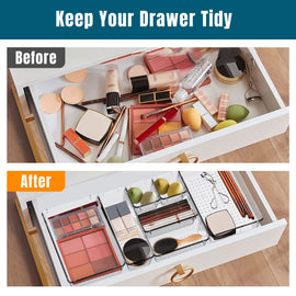 Stelive 25 PCS Clear Plastic Drawer Organisers Set, 4-Size Versatile Bathroom and Vanity Organiser Trays, Non-Slip Storage Containers & Bins