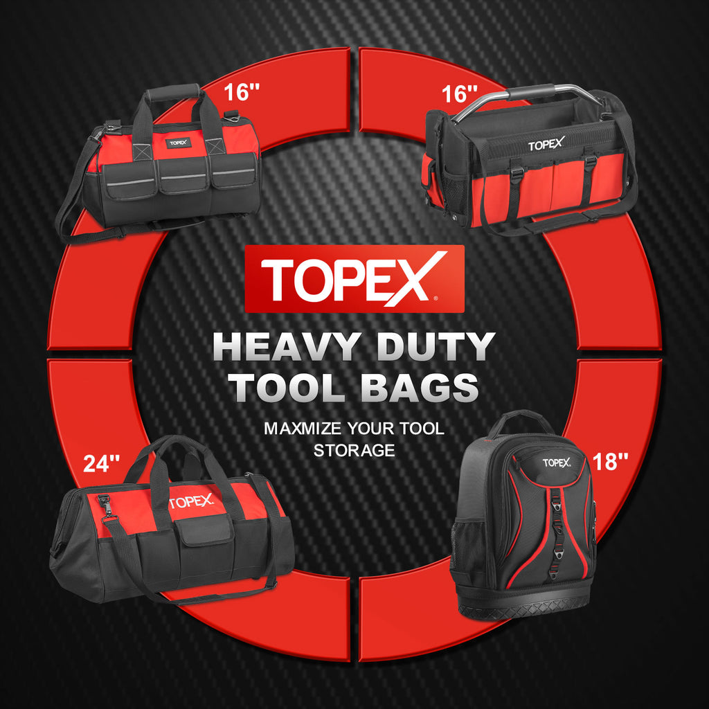 TOPEX 16-inch Tool Bag Multi-pocket Tool Organizer with Adjustable Shoulder Strap