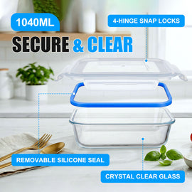 Stelive 10 Pack Glass Storage Food Containers, Glass Meal Prep Containers, Airtight Lunch Bento Boxes with Snap Locking Leakproof Lids, Reusable for Microwave